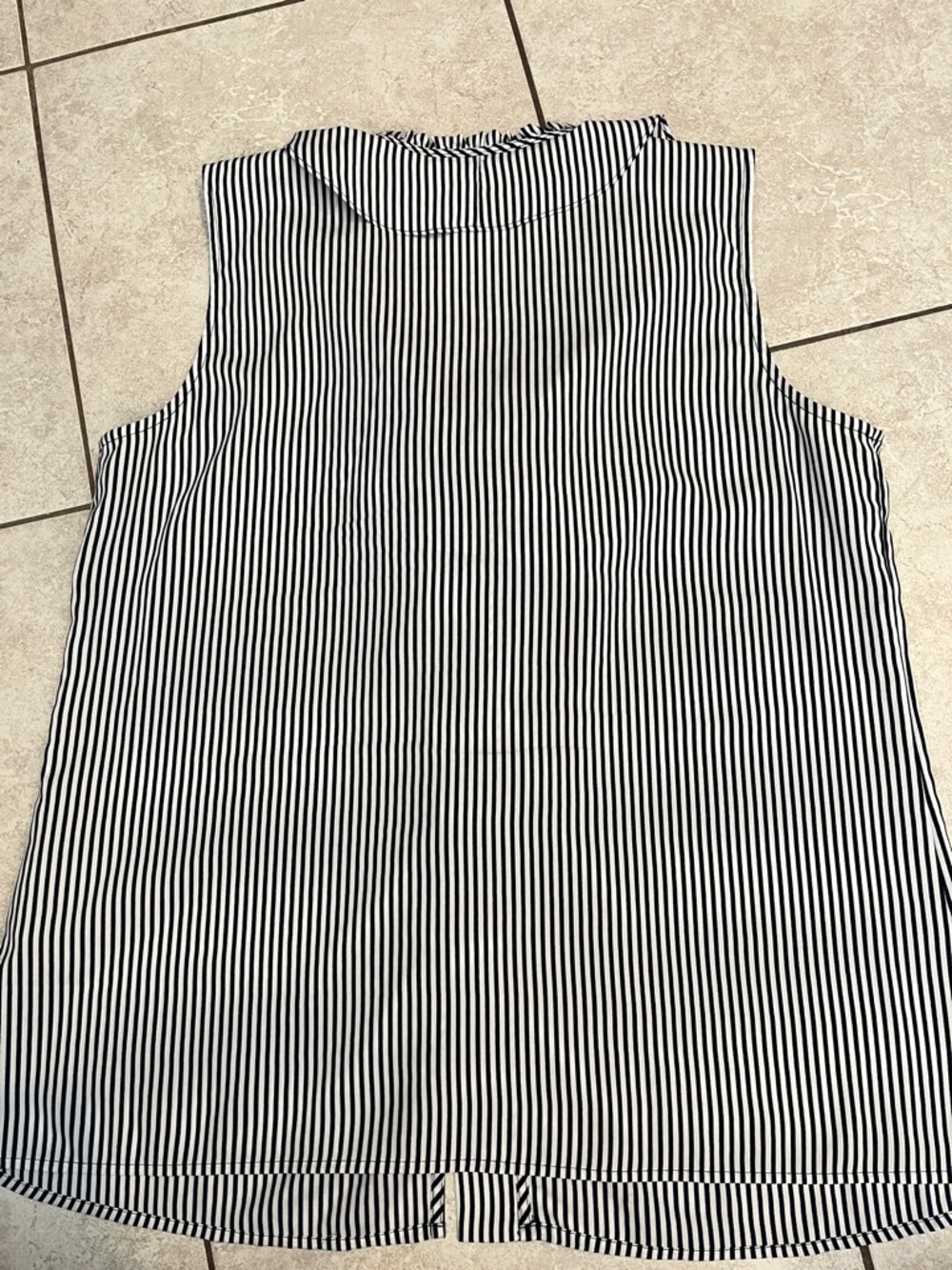 Karl Lagerfeld Black & White Vertical Stripe Ruffle Shell Blouse - Picture 6 of 7